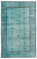 Turquoise  Over Dyed Vintage Rug 4'11'' x 8'3'' ft 151 x 251 cm