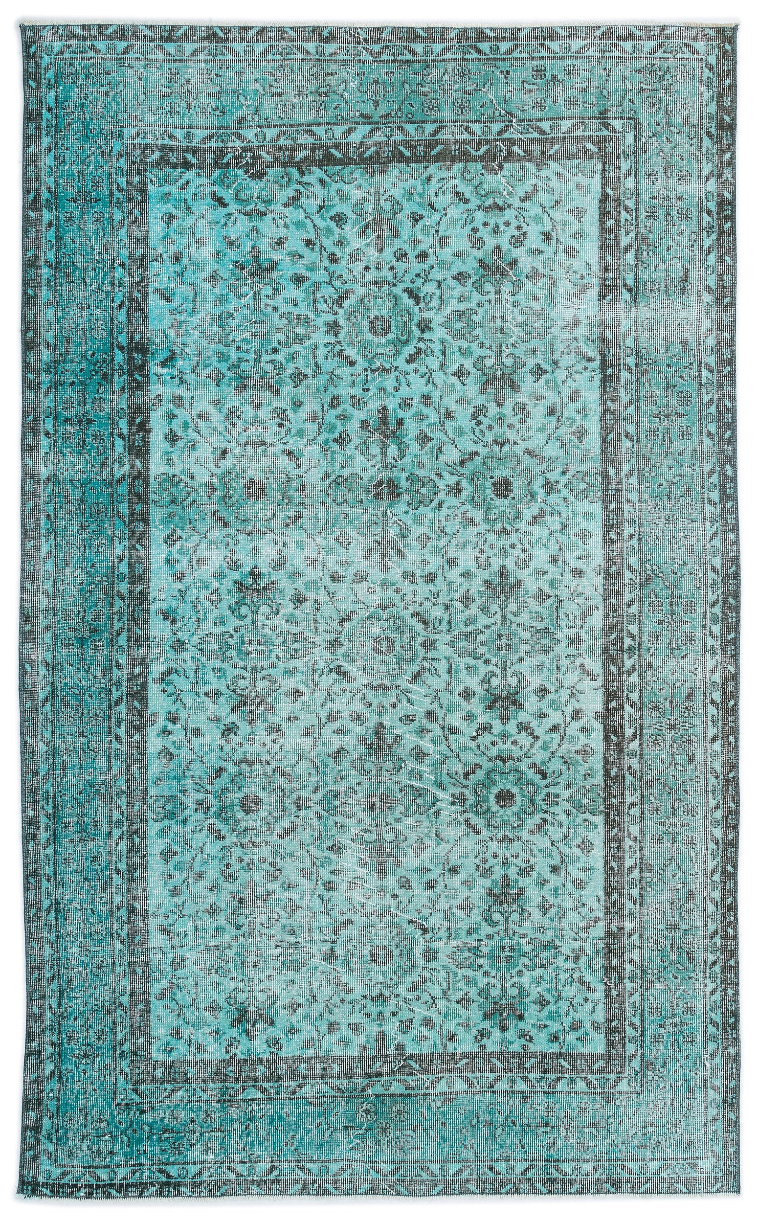 Turquoise  Over Dyed Vintage Rug 4'11'' x 8'3'' ft 151 x 251 cm