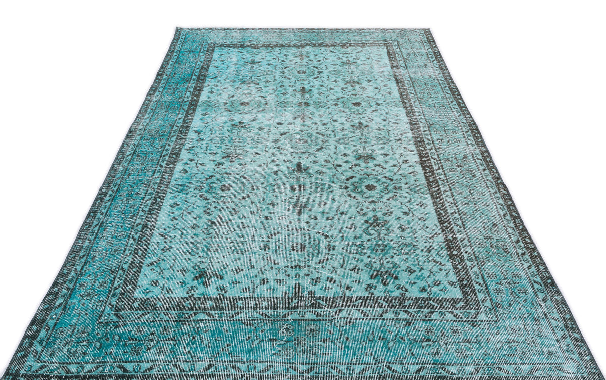 Turquoise  Over Dyed Vintage Rug 4&#39;11&#39;&#39; x 8&#39;3&#39;&#39; ft 151 x 251 cm