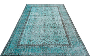 Turquoise  Over Dyed Vintage Rug 4'11'' x 8'3'' ft 151 x 251 cm