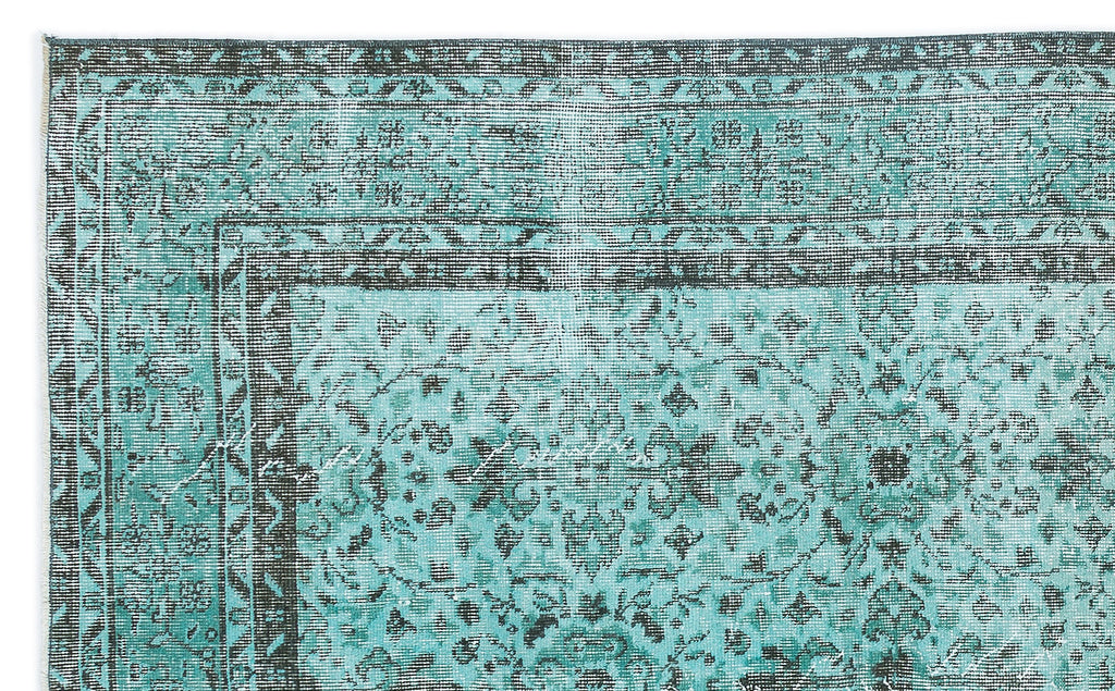 Turquoise  Over Dyed Vintage Rug 4'11'' x 8'3'' ft 151 x 251 cm