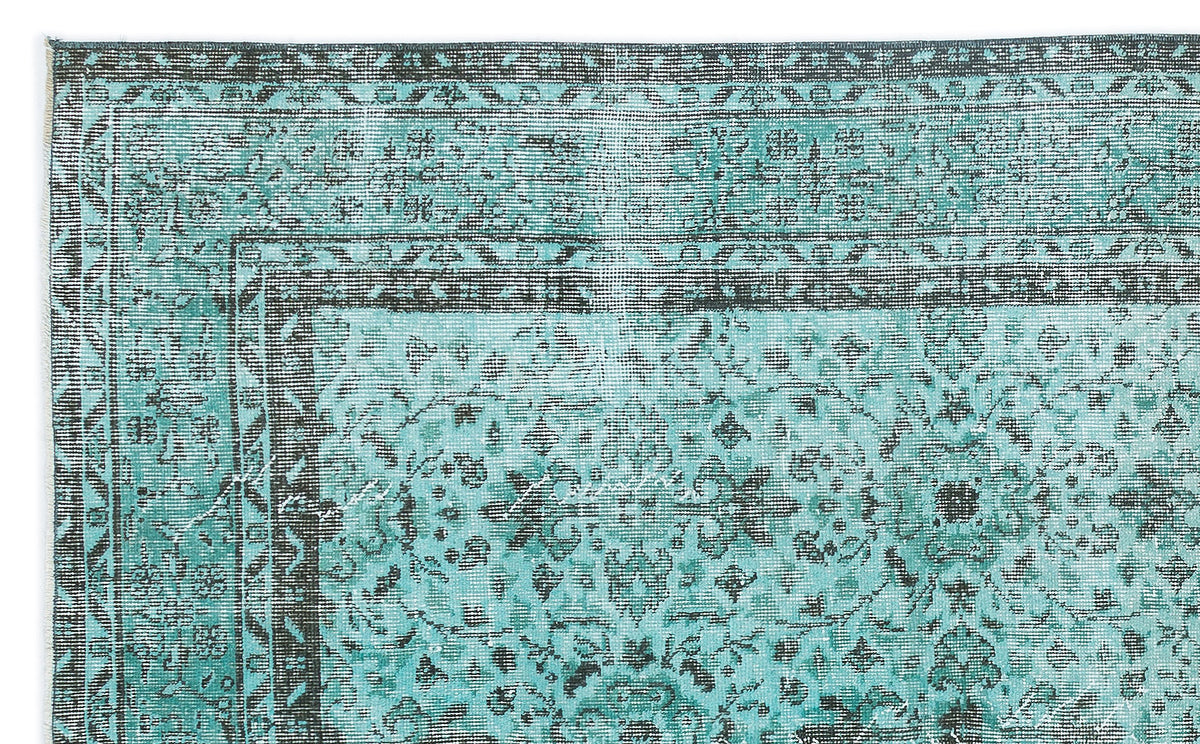 Turquoise  Over Dyed Vintage Rug 4&#39;11&#39;&#39; x 8&#39;3&#39;&#39; ft 151 x 251 cm