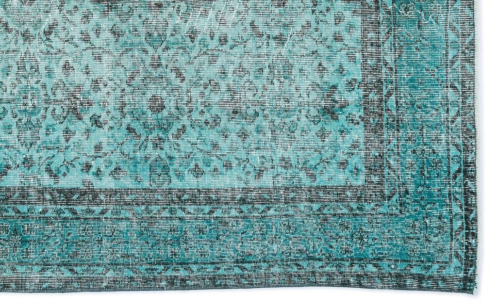 Turquoise  Over Dyed Vintage Rug 4'11'' x 8'3'' ft 151 x 251 cm