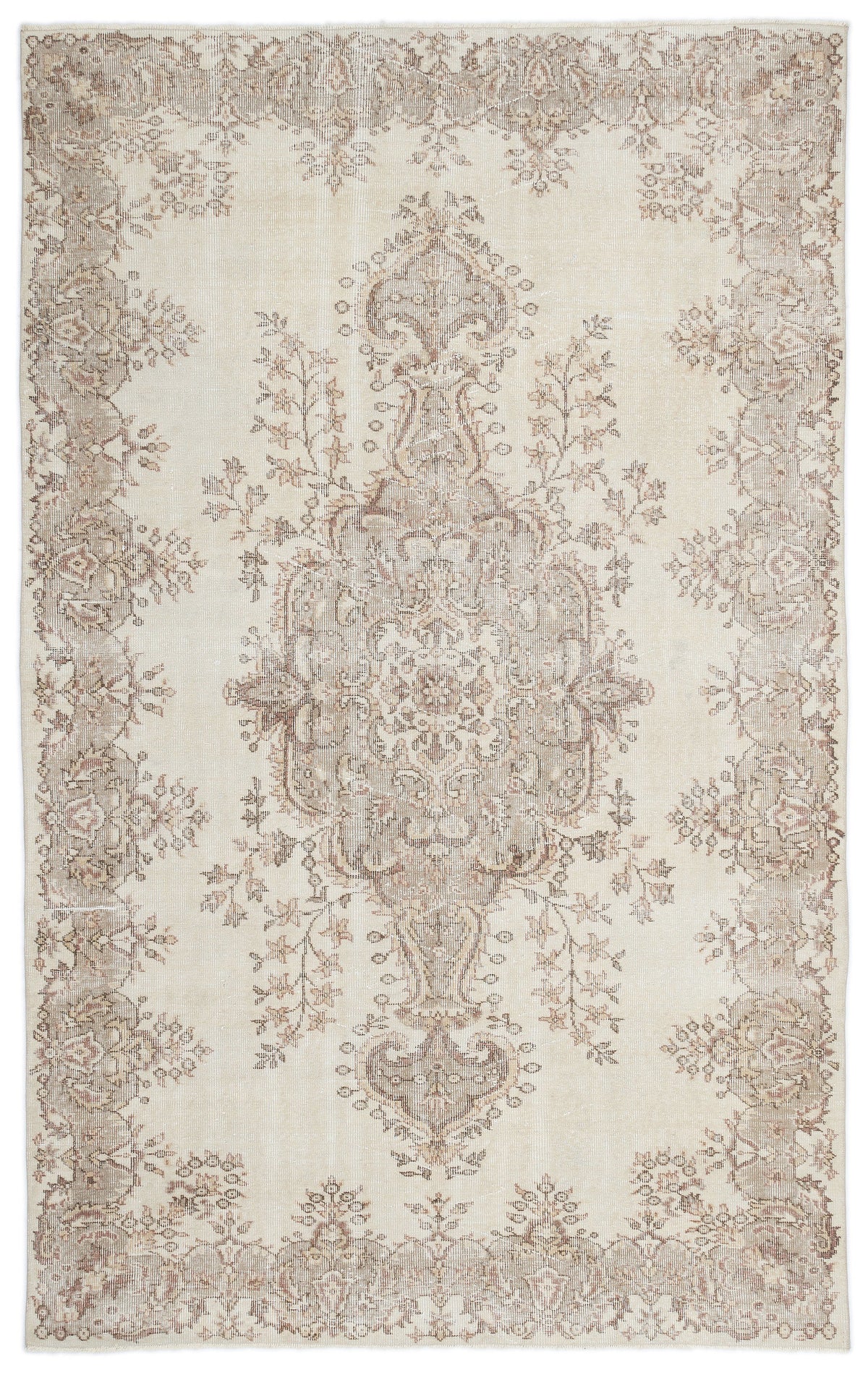 Beige Over Dyed Vintage Rug 5&#39;9&#39;&#39; x 9&#39;2&#39;&#39; ft 175 x 280 cm