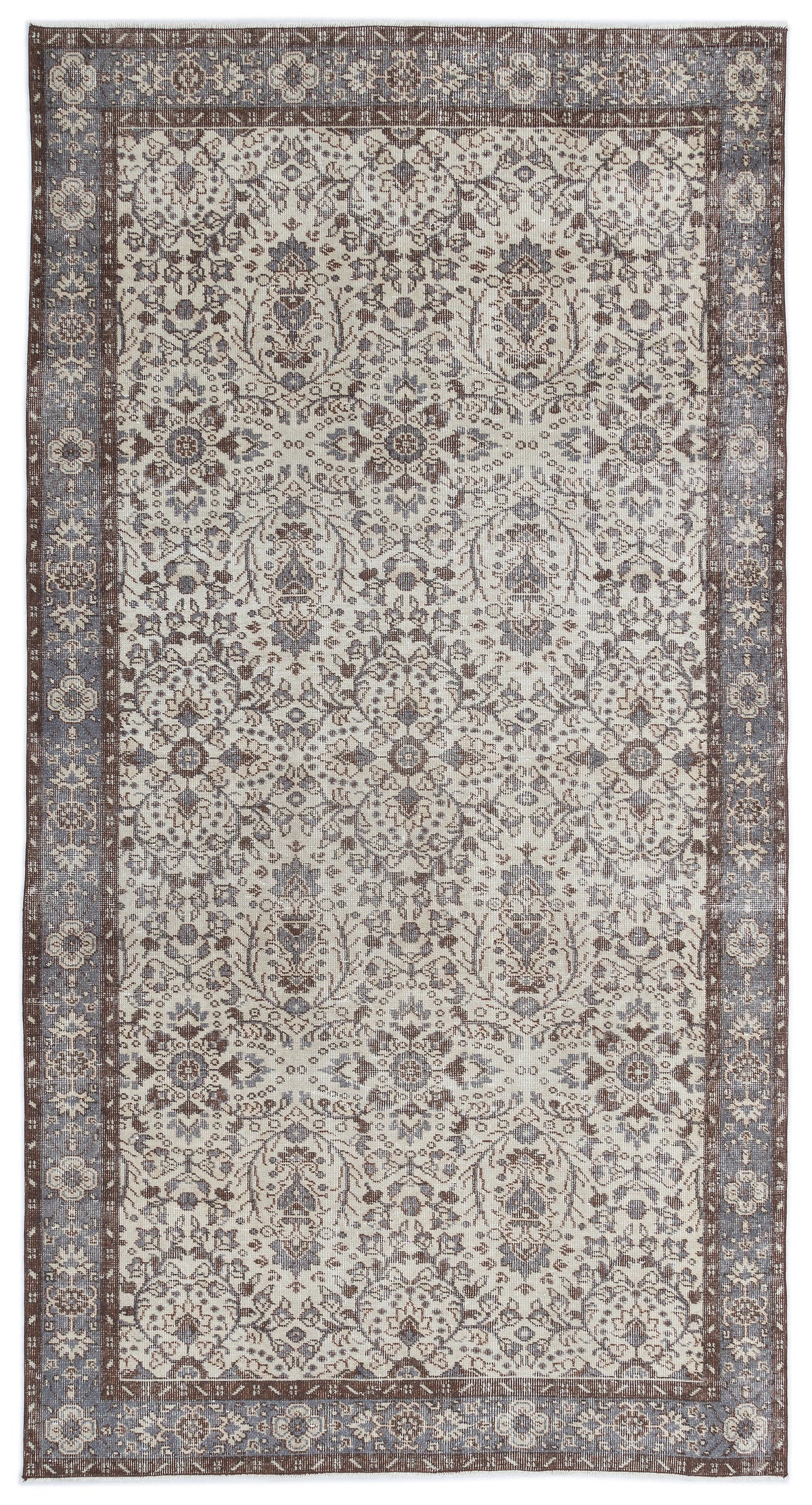 Beige Over Dyed Vintage Rug 5&#39;1&#39;&#39; x 9&#39;5&#39;&#39; ft 156 x 286 cm