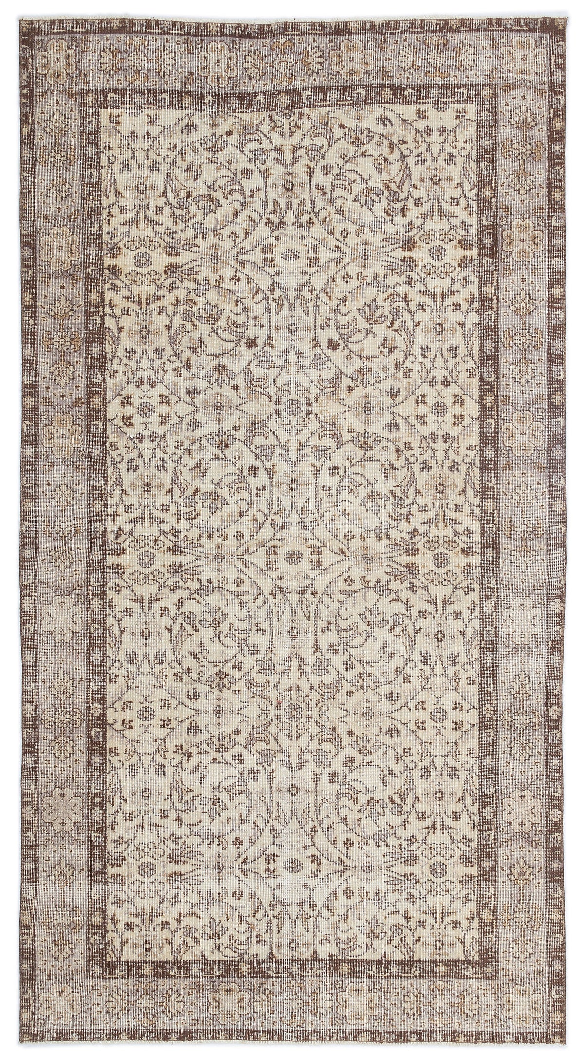 Beige Over Dyed Vintage Rug 4&#39;8&#39;&#39; x 8&#39;9&#39;&#39; ft 142 x 267 cm