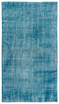 Turquoise  Over Dyed Vintage Rug 3'11'' x 6'11'' ft 119 x 210 cm
