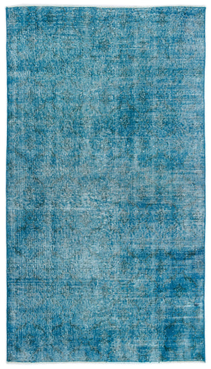 Turquoise  Over Dyed Vintage Rug 3'11'' x 6'11'' ft 119 x 210 cm