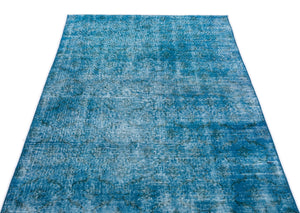 Turquoise  Over Dyed Vintage Rug 3'11'' x 6'11'' ft 119 x 210 cm