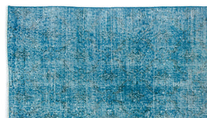 Turquoise  Over Dyed Vintage Rug 3'11'' x 6'11'' ft 119 x 210 cm