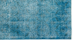 Turquoise  Over Dyed Vintage Rug 3'11'' x 6'11'' ft 119 x 210 cm
