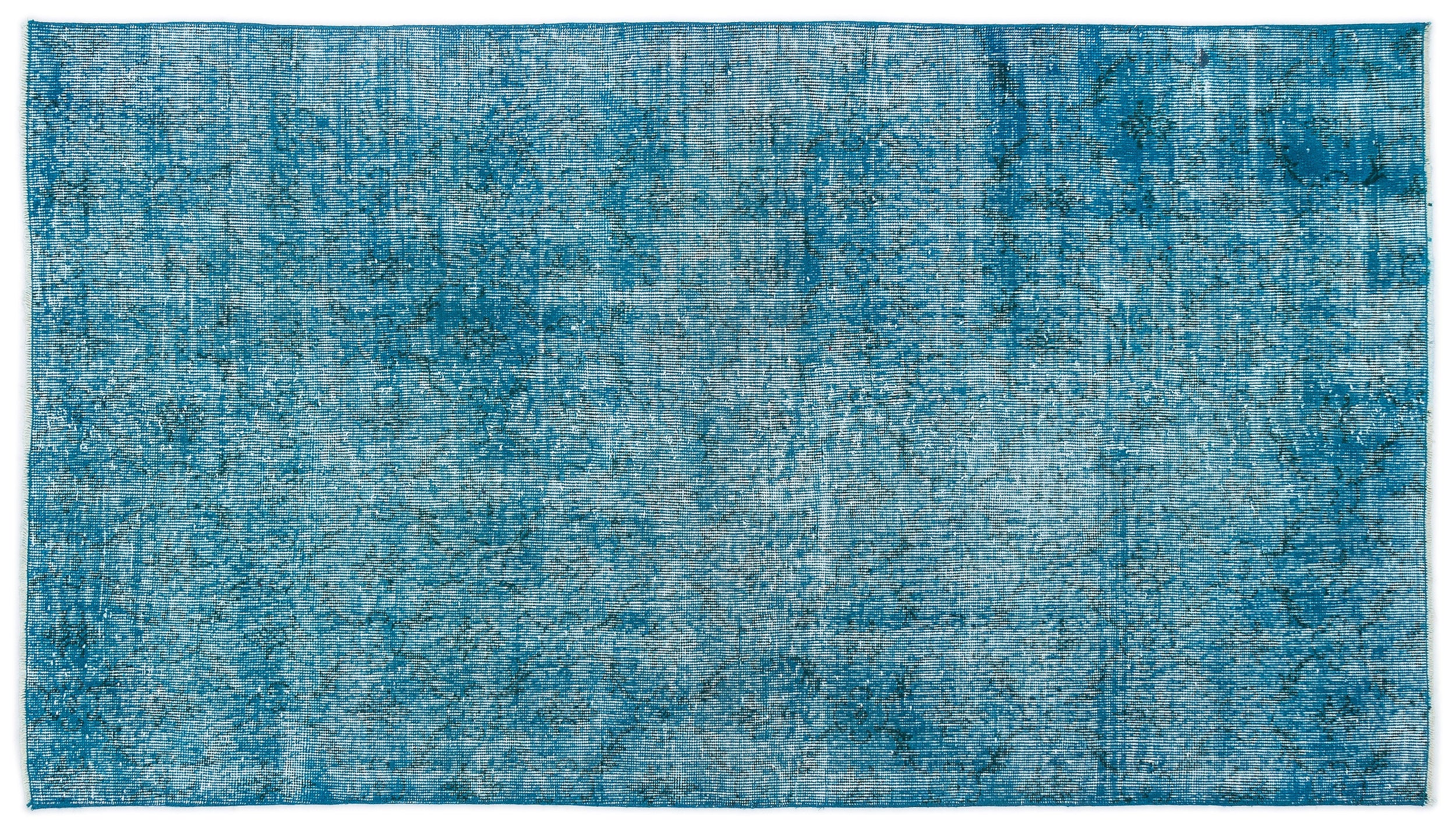 Turquoise  Over Dyed Vintage Rug 3'11'' x 6'11'' ft 119 x 210 cm