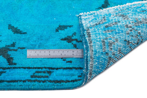 Turquoise  Over Dyed Vintage Rug 5'1'' x 9'3'' ft 156 x 282 cm