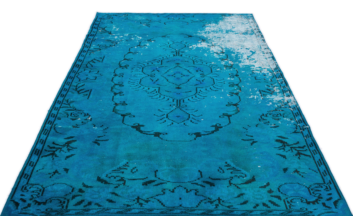 Turquoise  Over Dyed Vintage Rug 5&#39;1&#39;&#39; x 9&#39;3&#39;&#39; ft 156 x 282 cm