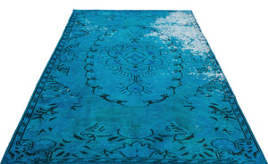 Turquoise  Over Dyed Vintage Rug 5'1'' x 9'3'' ft 156 x 282 cm