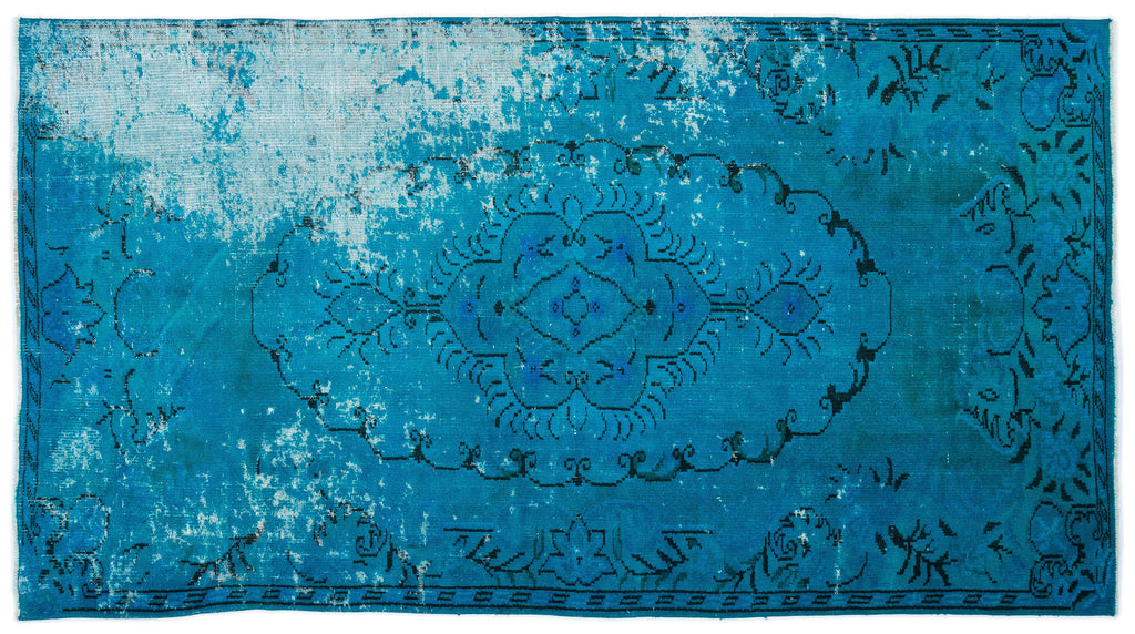 Turquoise  Over Dyed Vintage Rug 5'1'' x 9'3'' ft 156 x 282 cm