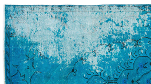 Turquoise  Over Dyed Vintage Rug 5'1'' x 9'3'' ft 156 x 282 cm