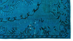 Turquoise  Over Dyed Vintage Rug 5'1'' x 9'3'' ft 156 x 282 cm
