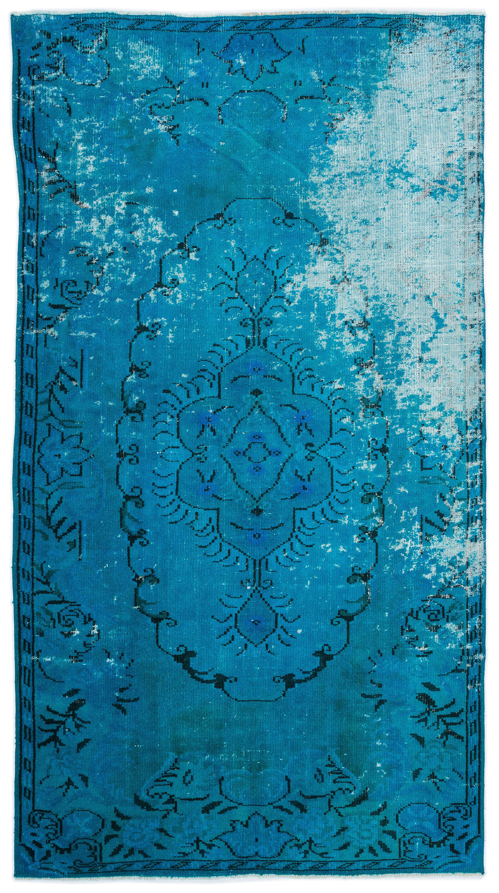 Turquoise  Over Dyed Vintage Rug 5'1'' x 9'3'' ft 156 x 282 cm