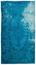 Turquoise  Over Dyed Vintage Rug 5'1'' x 9'3'' ft 156 x 282 cm