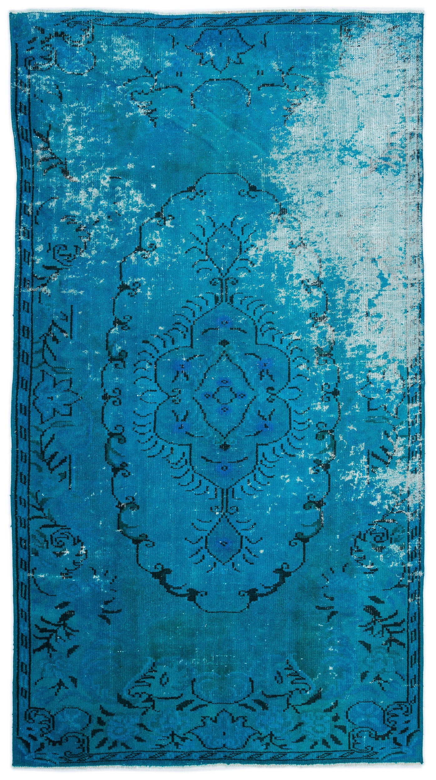 Turquoise  Over Dyed Vintage Rug 5'1'' x 9'3'' ft 156 x 282 cm