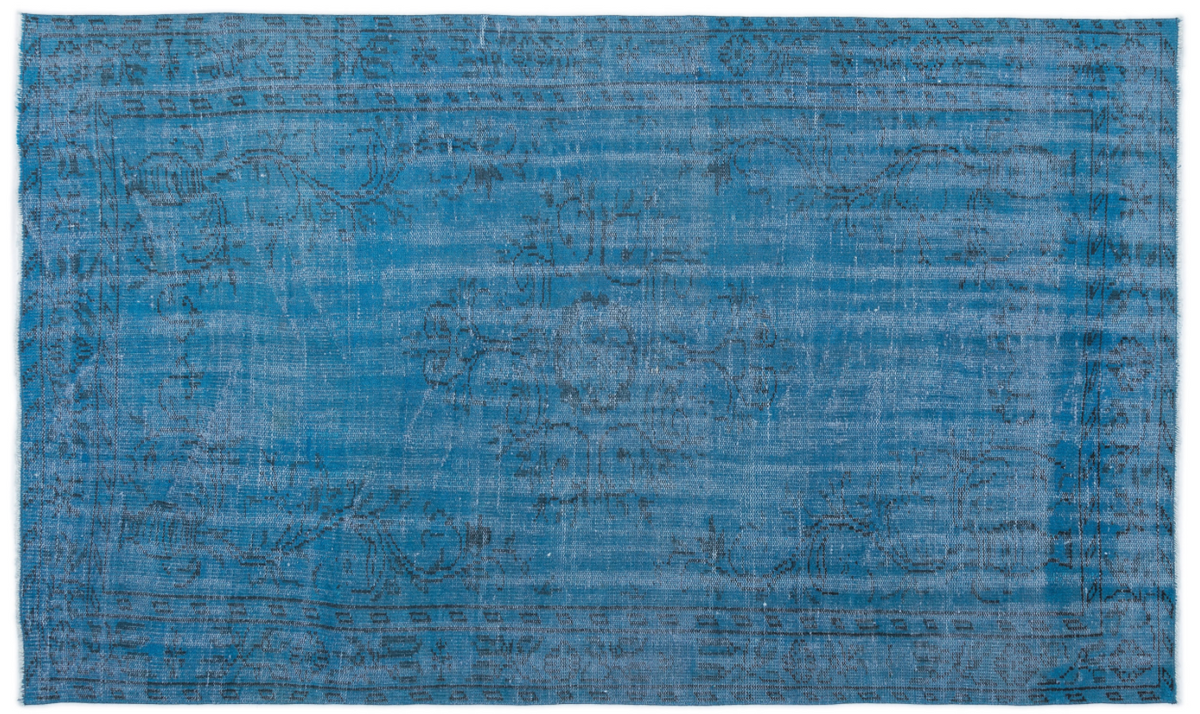 Traditional Design Turquoise Over Dyed Vintage Rug 4&#39;10&#39;&#39; x 8&#39;1&#39;&#39; ft 147 x 247 cm