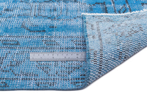 Turquoise  Over Dyed Vintage Rug 4'10'' x 8'1'' ft 147 x 247 cm