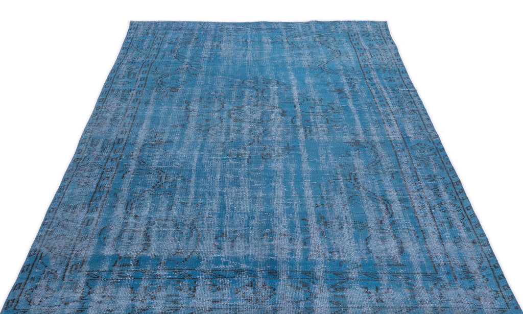 Turquoise  Over Dyed Vintage Rug 4'10'' x 8'1'' ft 147 x 247 cm