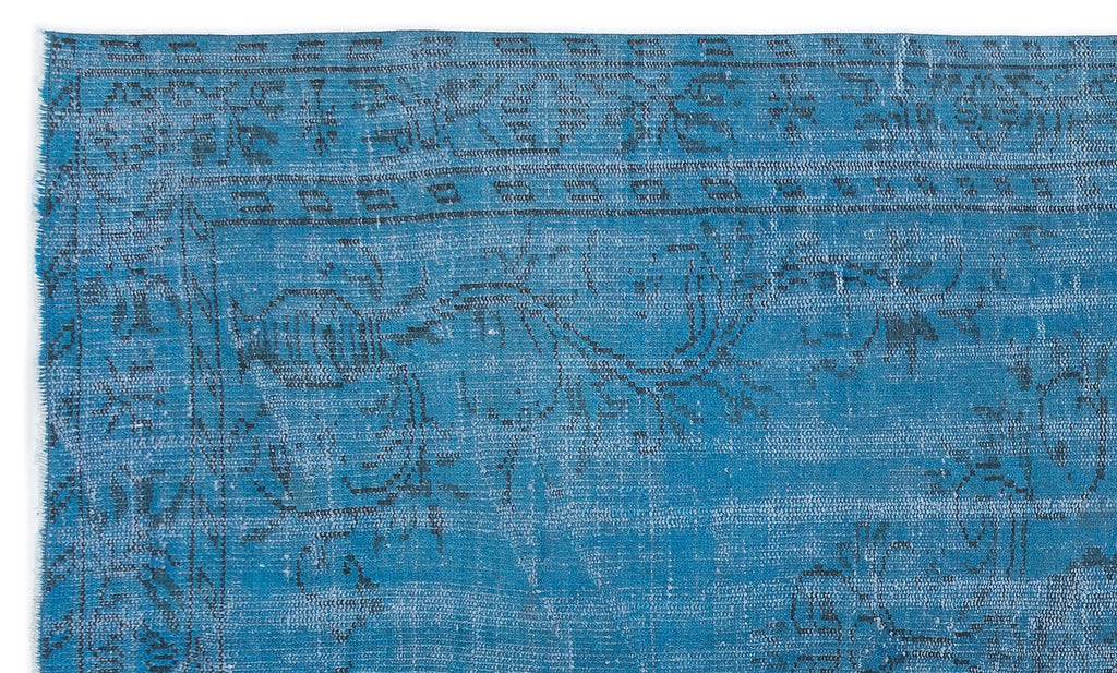 Turquoise  Over Dyed Vintage Rug 4'10'' x 8'1'' ft 147 x 247 cm