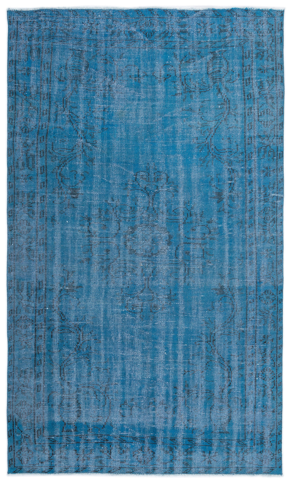 Turquoise  Over Dyed Vintage Rug 4'10'' x 8'1'' ft 147 x 247 cm