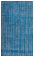 Turquoise  Over Dyed Vintage Rug 4'10'' x 8'1'' ft 147 x 247 cm