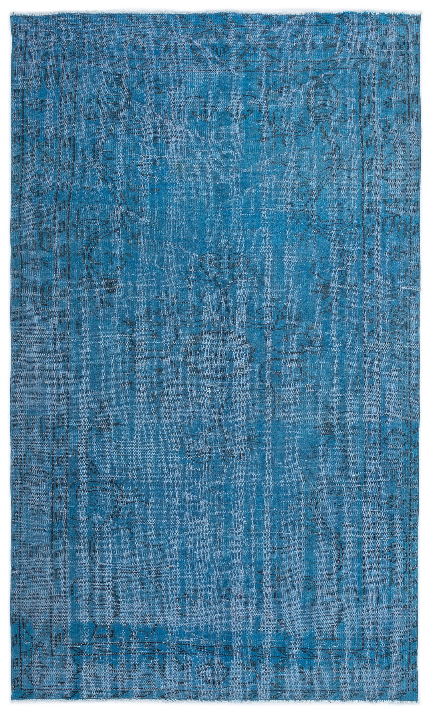Turquoise  Over Dyed Vintage Rug 4'10'' x 8'1'' ft 147 x 247 cm