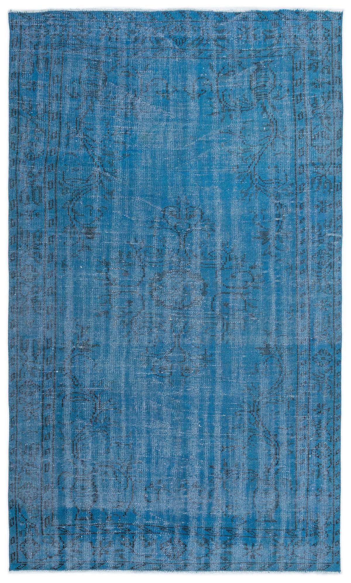 Turquoise  Over Dyed Vintage Rug 4&#39;10&#39;&#39; x 8&#39;1&#39;&#39; ft 147 x 247 cm