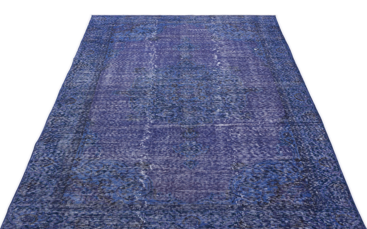Blue Over Dyed Vintage Rug 4&#39;7&#39;&#39; x 8&#39;3&#39;&#39; ft 140 x 252 cm