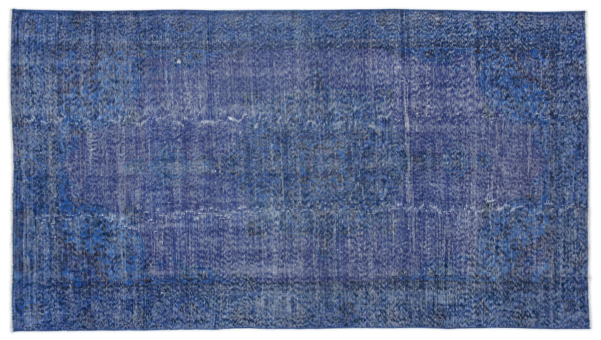 Blue Over Dyed Vintage Rug 4&#39;7&#39;&#39; x 8&#39;3&#39;&#39; ft 140 x 252 cm