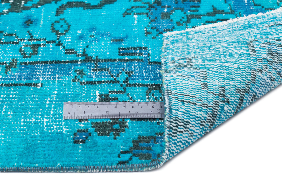 Traditional Design Turquoise Over Dyed Vintage Rug 5&#39;4&#39;&#39; x 8&#39;6&#39;&#39; ft 163 x 258 cm