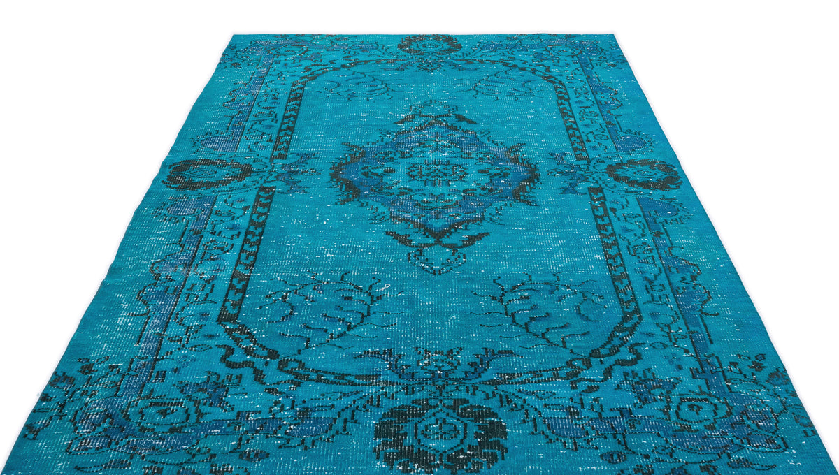 Traditional Design Turquoise Over Dyed Vintage Rug 5&#39;4&#39;&#39; x 8&#39;6&#39;&#39; ft 163 x 258 cm