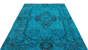 Traditional Design Turquoise Over Dyed Vintage Rug 5'4'' x 8'6'' ft 163 x 258 cm