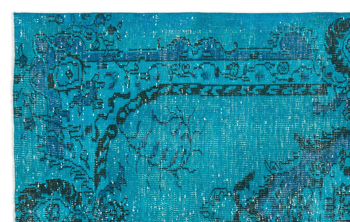 Traditional Design Turquoise Over Dyed Vintage Rug 5&#39;4&#39;&#39; x 8&#39;6&#39;&#39; ft 163 x 258 cm