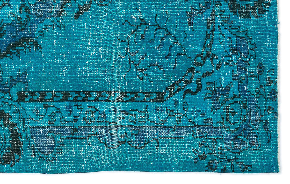 Traditional Design Turquoise Over Dyed Vintage Rug 5&#39;4&#39;&#39; x 8&#39;6&#39;&#39; ft 163 x 258 cm
