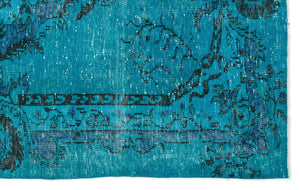 Traditional Design Turquoise Over Dyed Vintage Rug 5'4'' x 8'6'' ft 163 x 258 cm