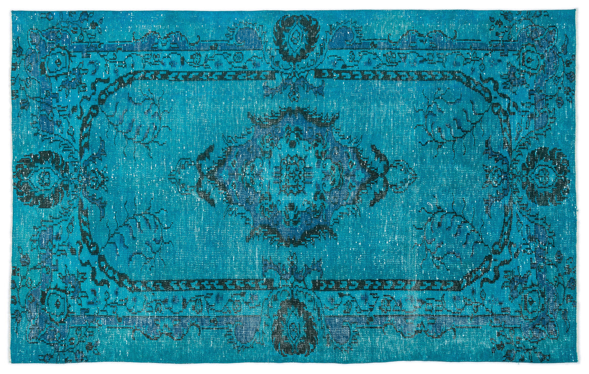 Traditional Design Turquoise Over Dyed Vintage Rug 5&#39;4&#39;&#39; x 8&#39;6&#39;&#39; ft 163 x 258 cm
