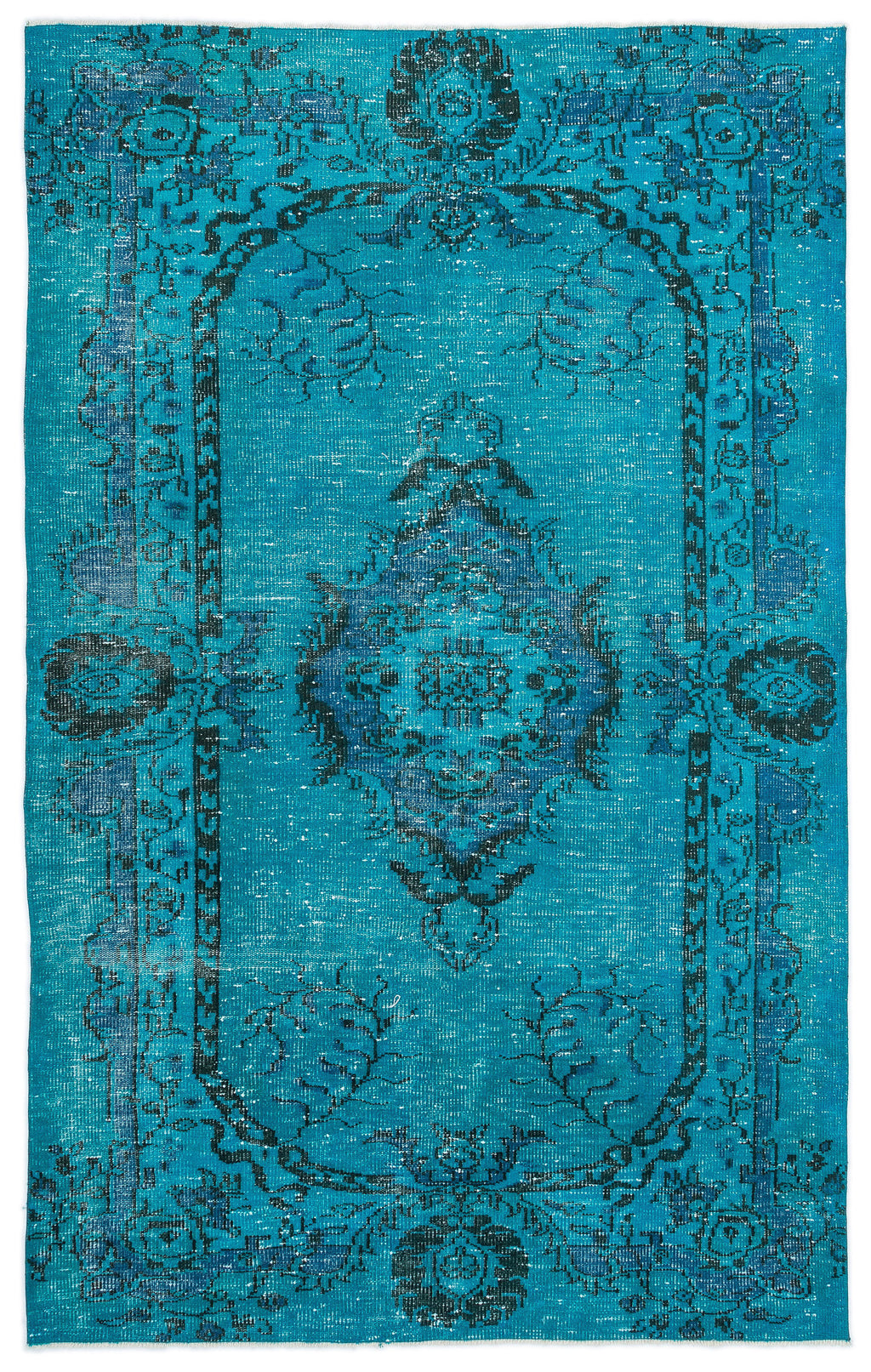 Traditional Design Turquoise Over Dyed Vintage Rug 5'4'' x 8'6'' ft 163 x 258 cm
