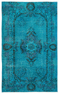 Traditional Design Turquoise Over Dyed Vintage Rug 5'4'' x 8'6'' ft 163 x 258 cm