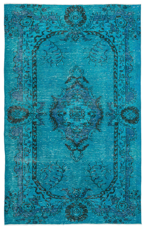 Traditional Design Turquoise Over Dyed Vintage Rug 5'4'' x 8'6'' ft 163 x 258 cm