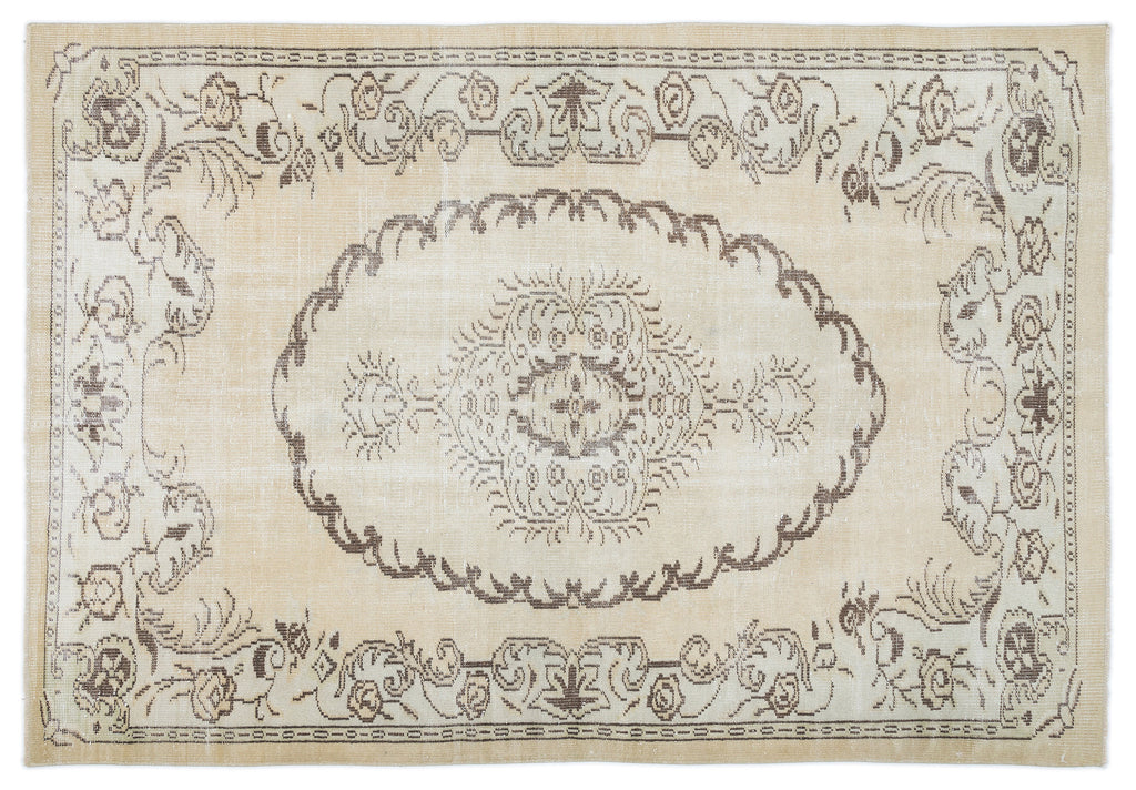 Beige Over Dyed Vintage Rug 5'8'' x 8'1'' ft 172 x 247 cm