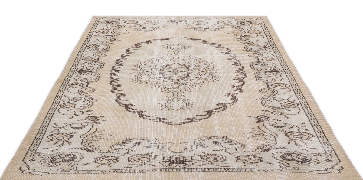 Beige Over Dyed Vintage Rug 5&#39;8&#39;&#39; x 8&#39;1&#39;&#39; ft 172 x 247 cm