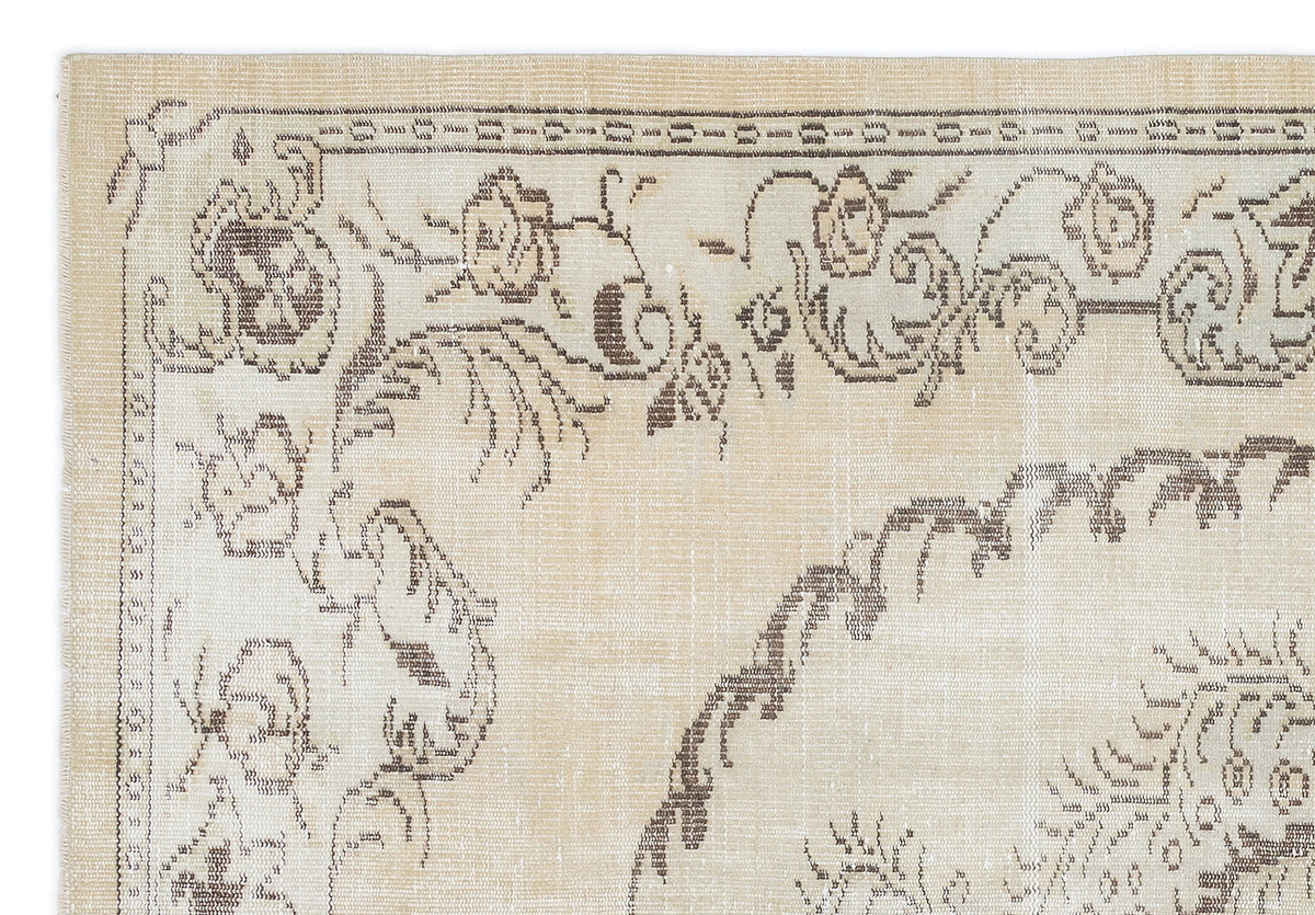 Beige Over Dyed Vintage Rug 5&#39;8&#39;&#39; x 8&#39;1&#39;&#39; ft 172 x 247 cm