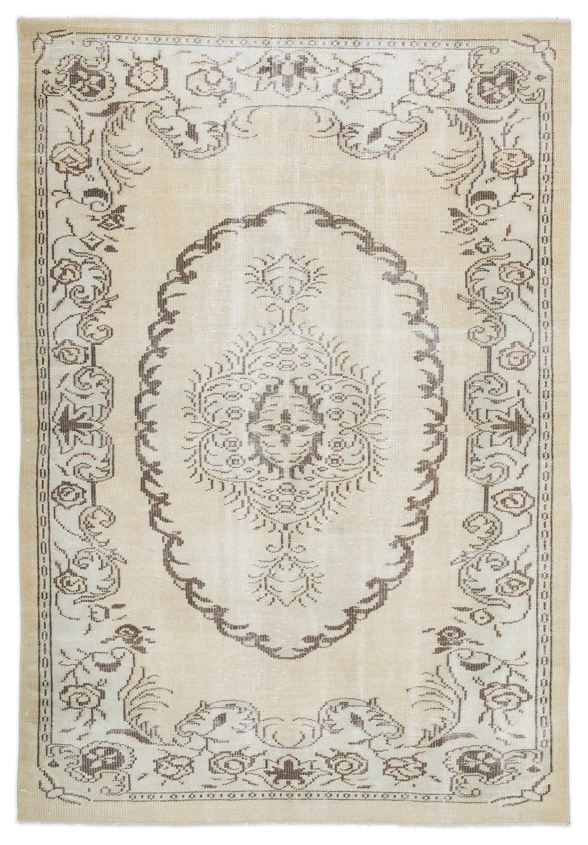 Beige Over Dyed Vintage Rug 5&#39;8&#39;&#39; x 8&#39;1&#39;&#39; ft 172 x 247 cm