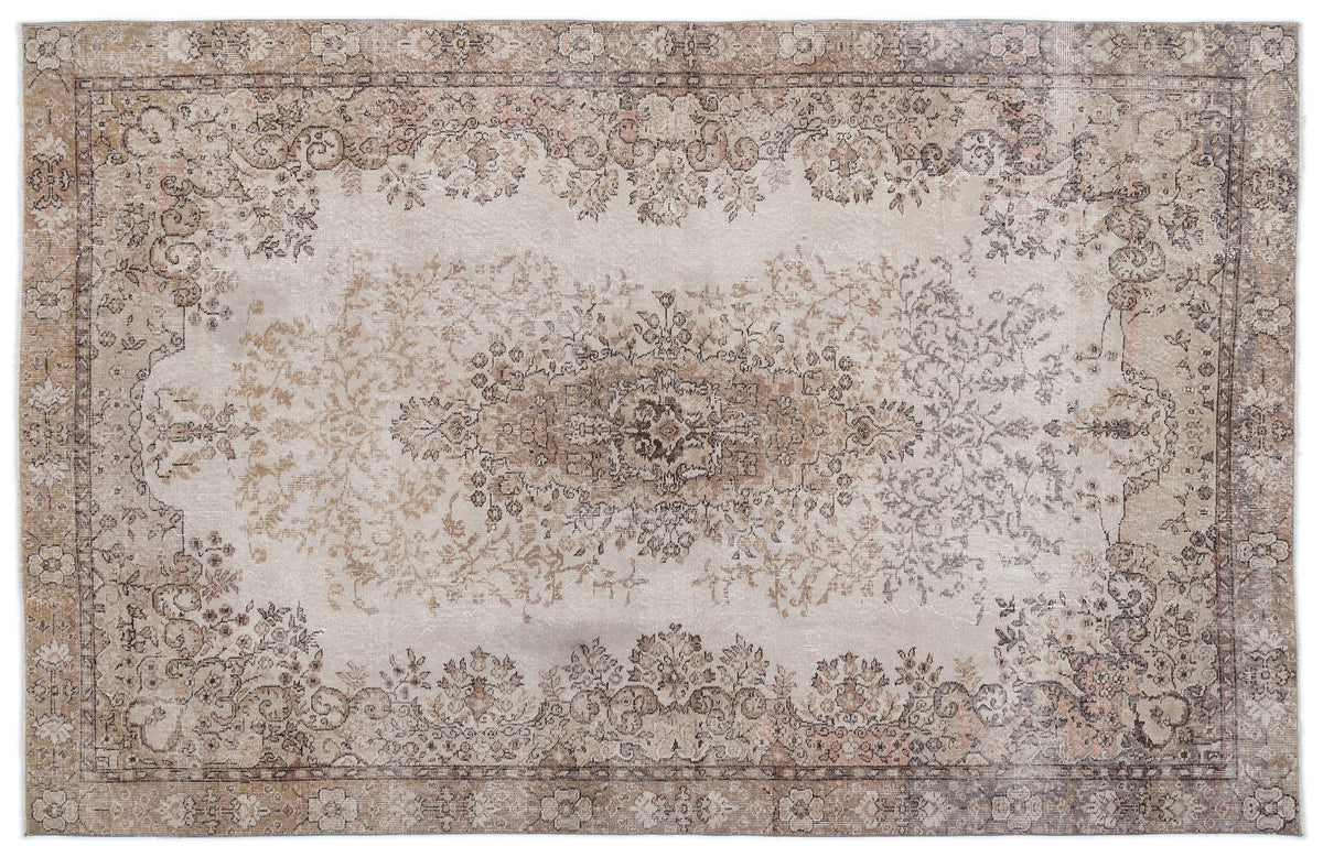 Beige Over Dyed Vintage Rug 6&#39;4&#39;&#39; x 9&#39;11&#39;&#39; ft 194 x 301 cm
